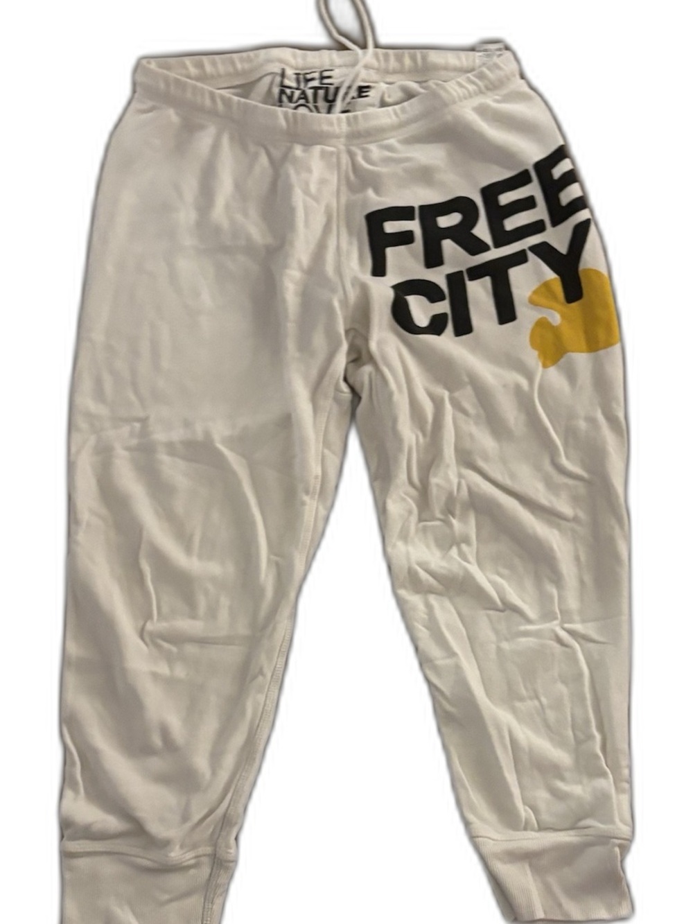 freecity Kids White Joggers with Black Logo and Yellow Accent